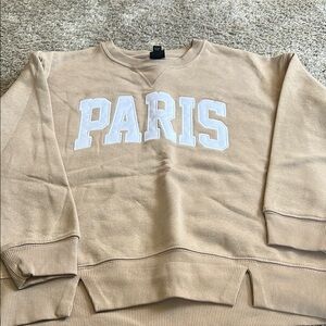 Tan Crewneck Sweater with White Lettering for kids size 8